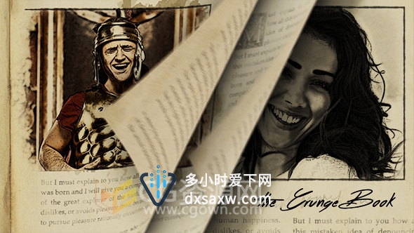 视频定格复古素描绘图书本翻页动画介绍电影人物视频-AE模板下载