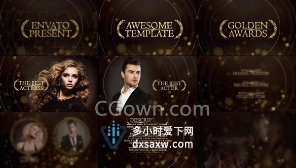 金色华丽奖项典礼提名照片展示公司晚会年会活动包装视频-AE模板下载