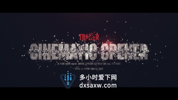 震撼史诗级电影预告片开场视频破碎粒子标题动画效果-AE模板下载