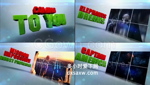 干净动态的三维文本层推广电影时间表频道电视宣传片游戏预览视频-AE模板下载