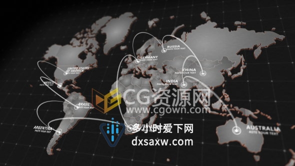 世界地图连线全球化分布互联网网络高技术动画效果-AE模板下载