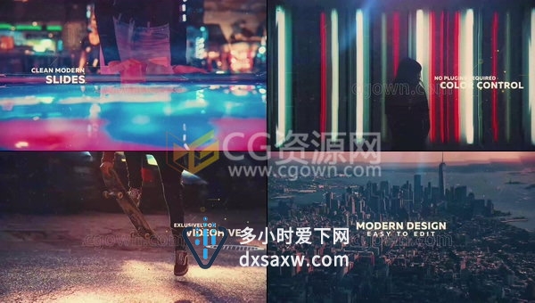像素拉伸滑动视差转场效果图片幻灯片开场视频-AE模板下载