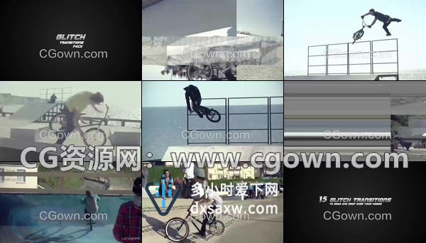 15组Glitch信号损坏数据失真错误故障干扰噪音像素特效转场-AE模板工程