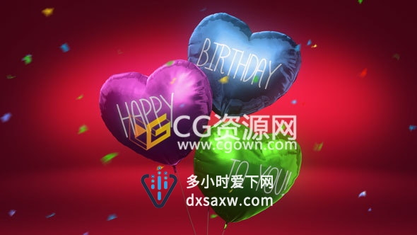 爱心气球五彩纸屑祝福生日快乐视频制作-AE模板下载