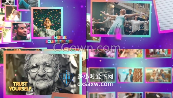 多彩时尚图形元素蒙太奇视差年轻旅行照片相册视频-AE模板下载