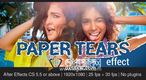 纸撕开边缘裂效果照片展示幻灯片视频相册制作AE模板