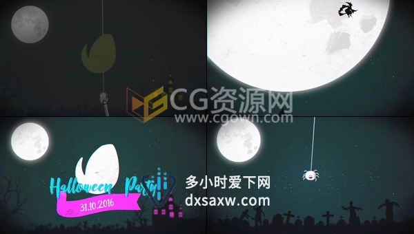 万圣节派对恐怖夜晚月亮聚会南瓜吓人LOGO片头-AE模板下载
