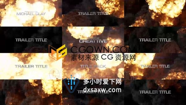 电影大片标题爆炸燃烧烟铬金属文字动画预告片制作-AE模板下载