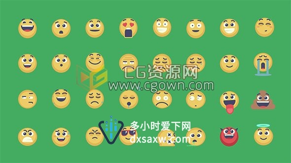 32种动态Emoji表情包社交网络卡通表情符号微笑动画-AE模板