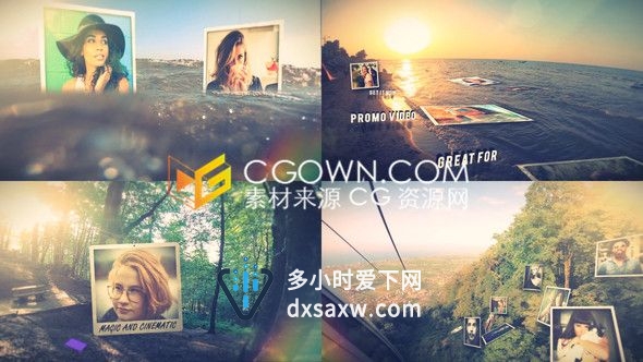 太阳大自然森林海边实拍视频结合照片展示动画相册-AE模板下载
