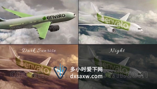 航空公司民航飞机上LOGO品牌宣传天空飞行动画视频制作-AE模板工程