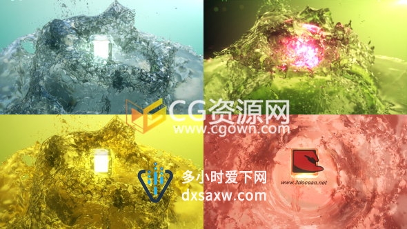 LOGO浮出水面水花飞溅液流体动画效果片头-AE模板下载