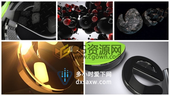大气三维LOGO片头E3D制作5种效果动画挤压粉碎黄金-下载AE模板