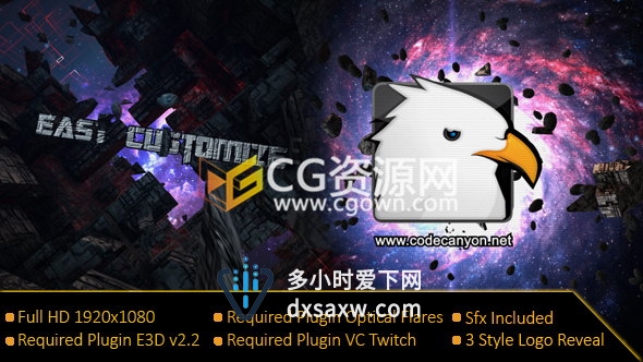 E3D制作三维太空飞船碎片宇宙星系空间标志片头动画-AE模板下载