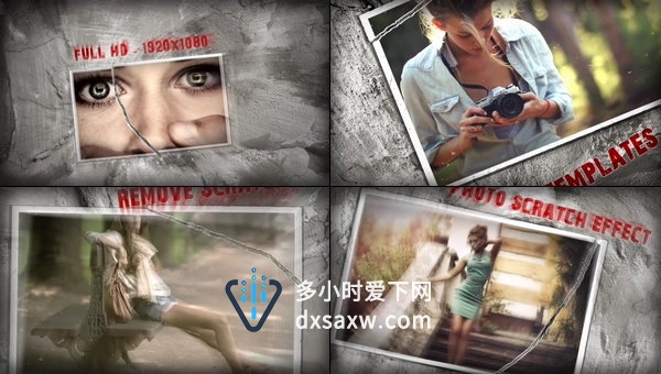 裂缝墙壁撕裂照片动画效果图文开场视频片头相册-AE模板下载