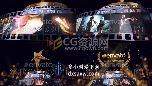 E3D制作三维颁奖典礼金奖电影胶片展示视频图片动画效果-AE模板下载