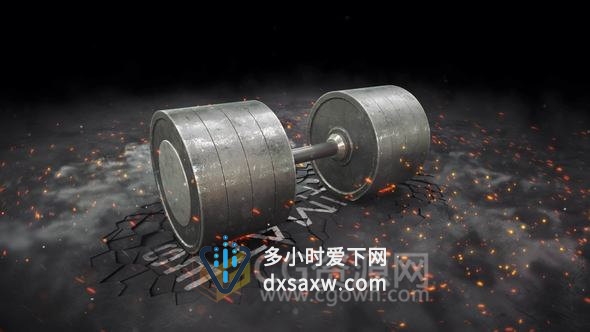 健身健美3D哑铃力量碰撞体育动画介绍标志片头动画-AE模板下载