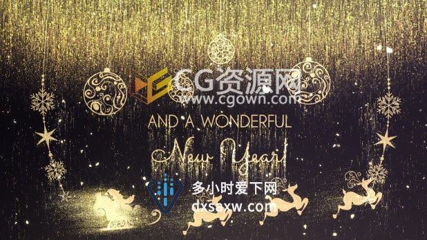 金色粒子特效制作圣诞节新年片头动画工程-AE模板下载