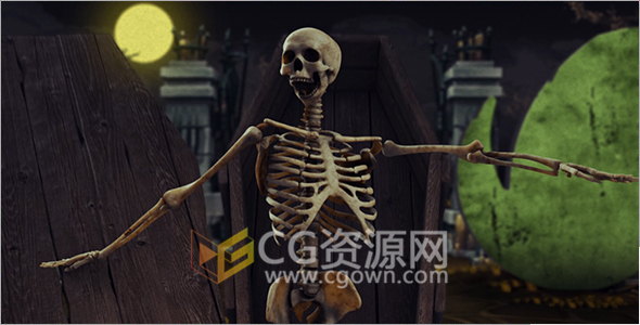 AE模板万圣节主题聚会活动片头带骷髅跳舞视频素材