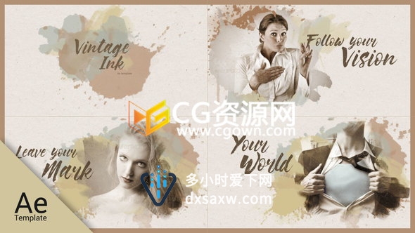 复古风格水墨滴落飞溅遮罩动画图文开场视频片头制作-AE模板下载