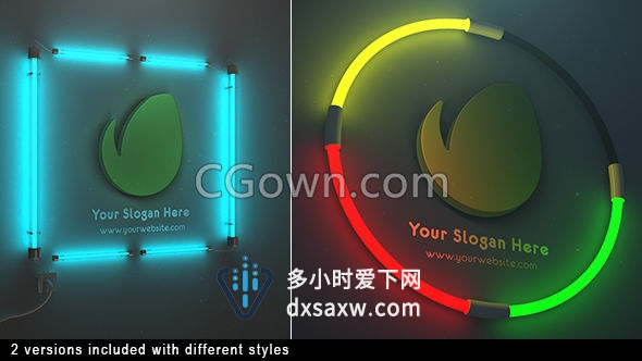 多彩发光二极管灯泡霓虹灯闪亮3D标志LOGO动画效果-AE模板下载