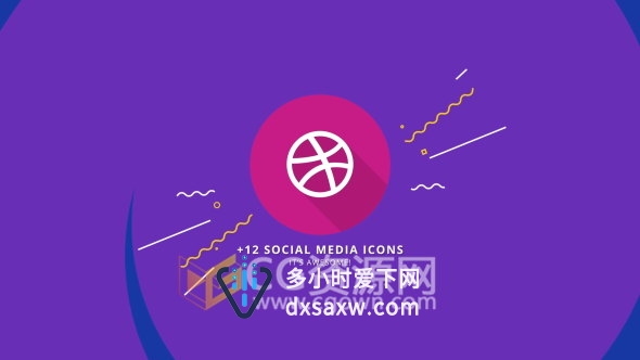AE模板创意2D扁平化MG动画社交媒体Logo片头