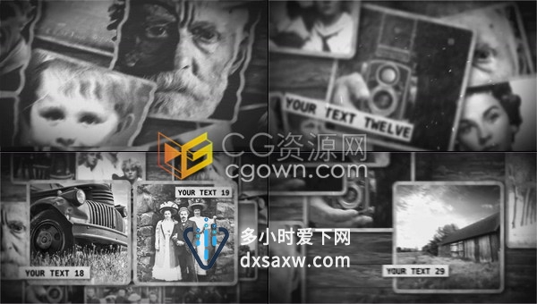 黑白老照片时间轴回忆历史相册纪录片视频片头动画效果制作-AE模板下载