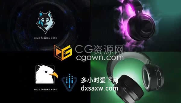 AE模板-简单专业独特的音乐围绕3D高级流体模拟耳机标志光线LOGO片头