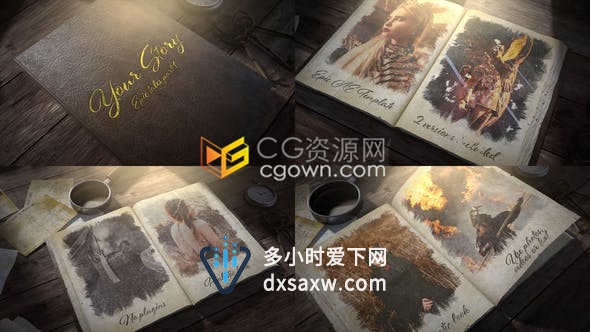 故事书古代书籍冒险相册幻灯片旧纸翻页展示照片动画效果视频-AE模板下载