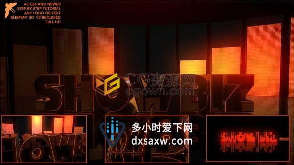 3D百老汇灯光舞台黄金元素光面质感标志片头-AE模板下载