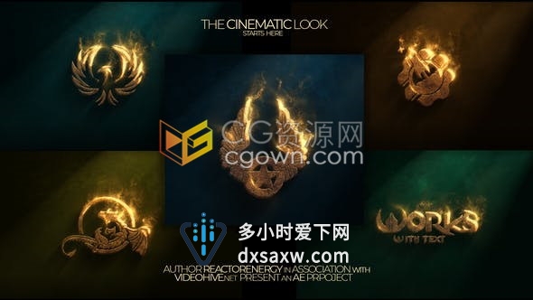 AE模板下载金色文字LOGO标志沙化特效燃烧粒子视频片头制作工程文件