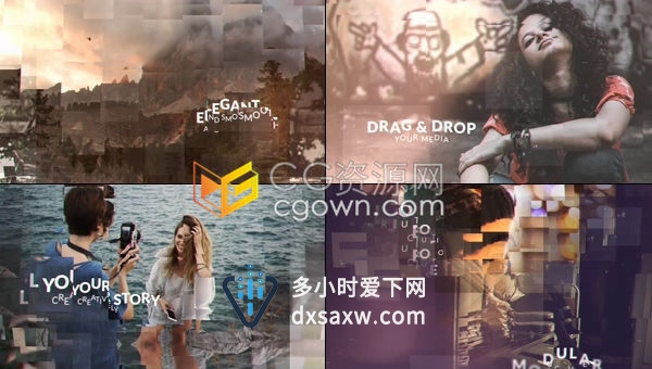 时尚方块拼贴图文展示动画透视遮罩效果幻灯片视频相册-AE模板下载