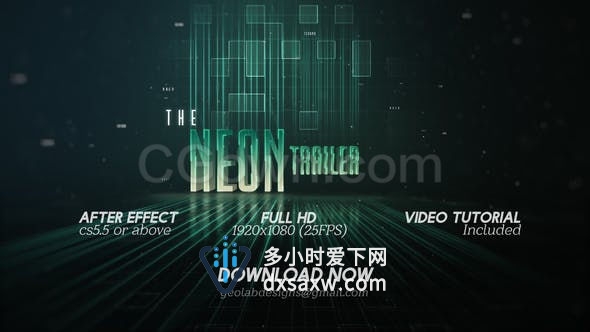 AE模板下载-闪光霓虹灯粒子光效展示动作电影游戏介绍标题预告片