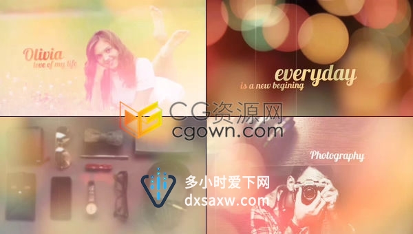 散景画面美观时尚复古漏光效果优雅唯美婚礼幻灯片纪念视频相册-AE模板