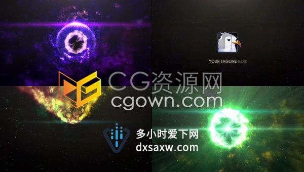 三维空间五彩粒子漩涡能量爆炸提示光泽感LOGO标志动画-AE模板下载