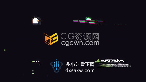 Glitch效果LOGO片头制作AE模板下载抽象损坏数字失真动态故障视频动画
