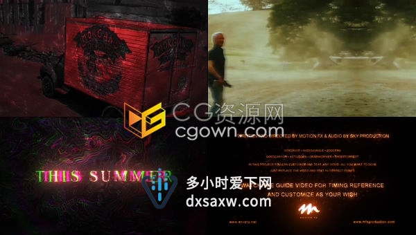 多彩抽象流体仿真发光墨水毛刺标题动作电影预告片-AE模板下载