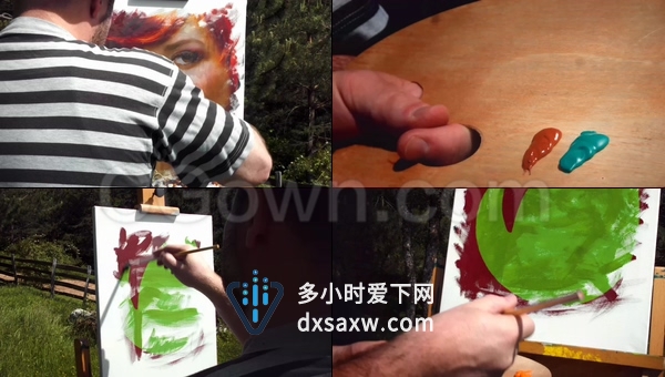 结合实拍艺术家于大自然中创作展示艺术形象标志文字水彩画作品-AE模板