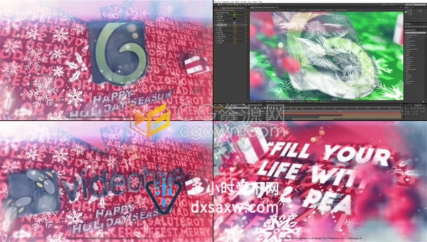 雪花冰冷结霜LOGO动画效果庆祝圣诞节冬季宣传视频片头-AE模板