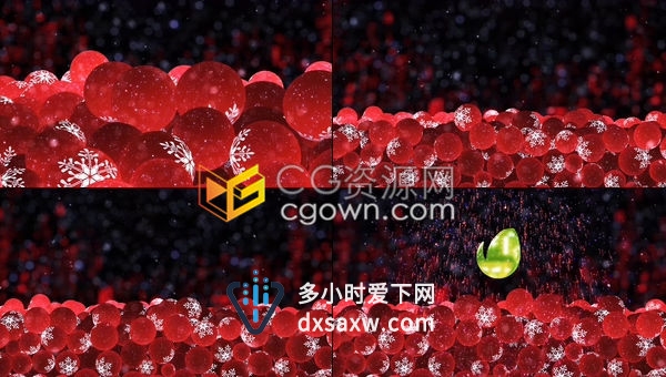 圣诞红色雪花装饰球冒出圣诞祝福标志公司LOGO节日问候片头-AE模板下载