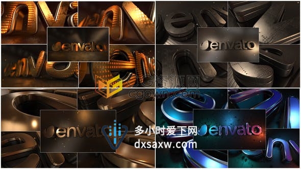 3D光泽感LED灯光金色钢元素标志大气LOGO片头动画-AE模板下载