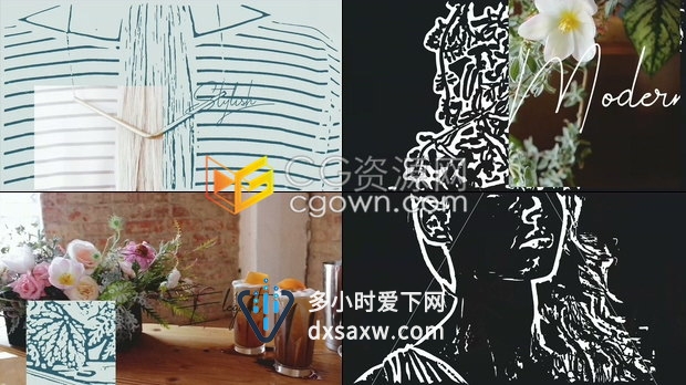 时尚流行模特写真时装活动短片宣传清新独特素描简约风格包装片头-AE模板