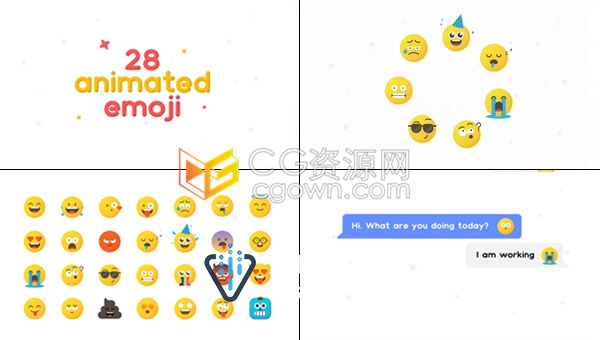 28组活跃Emoji表情动画视频纯AE制作可添加到有趣视频中-AE模板下载