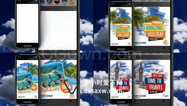 炎热的夏季旅行促销广告数字标牌展示instagram社交媒体度假景点-AE模板下载