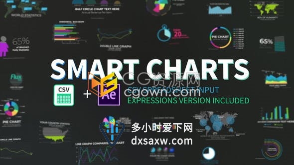 直接表格导入生成Infographics信息数据动画带24种图表效果-AE模板下载
