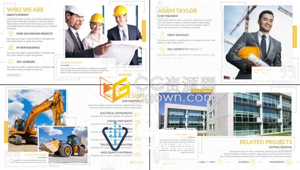 工业建筑企业宣传片施工建筑工程图标动画视频相册-AE模板下载