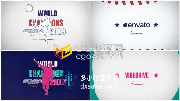 E模板-卡通手绘动画棒球运动投球射向镜头LOGO显示片头动画