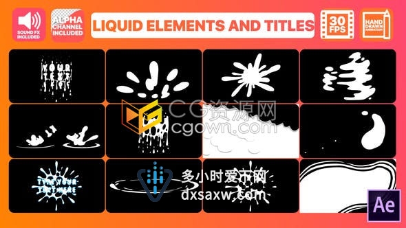 卡通飞溅液体效果文字特效标题元素制作抖音小视频音乐舞蹈节目幻灯片-AE模板