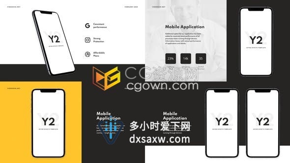 13种动画场景iPhone11ProMax样机应用程序网站服务UI/UX设计演示视频-AE模板下载