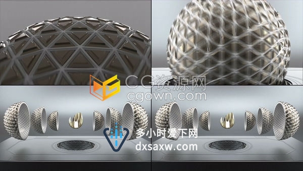 3D金属球体打开揭示技术公司科幻游戏徽标LOGO片头-AE模板下载